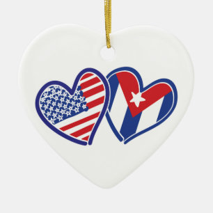 USA Cuba Love Hearts Ceramic Tree Decoration