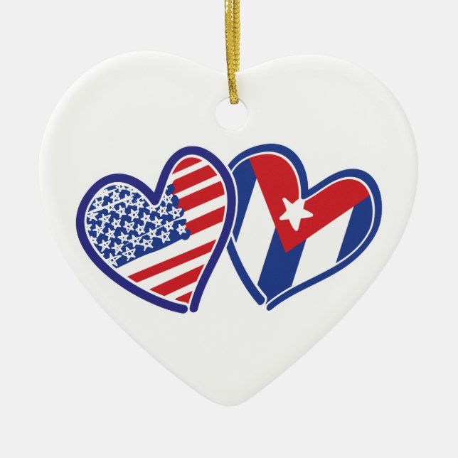 USA Cuba Love Hearts Ceramic Tree Decoration (Front)