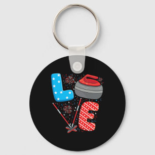Usa Curler Broom Winter Ice Sports American Flag C Key Ring
