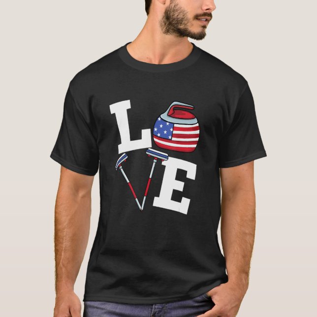 Usa Curler Broom Winter Ice Sports American Flag C T-Shirt (Front)