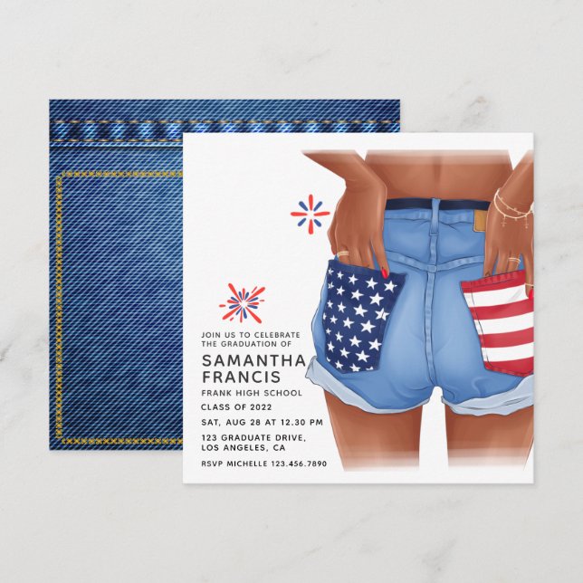 USA Denim Girl Graduation Party Invitation (Front/Back)
