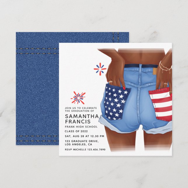 USA Denim Girl Graduation Party Invitation (Front/Back)