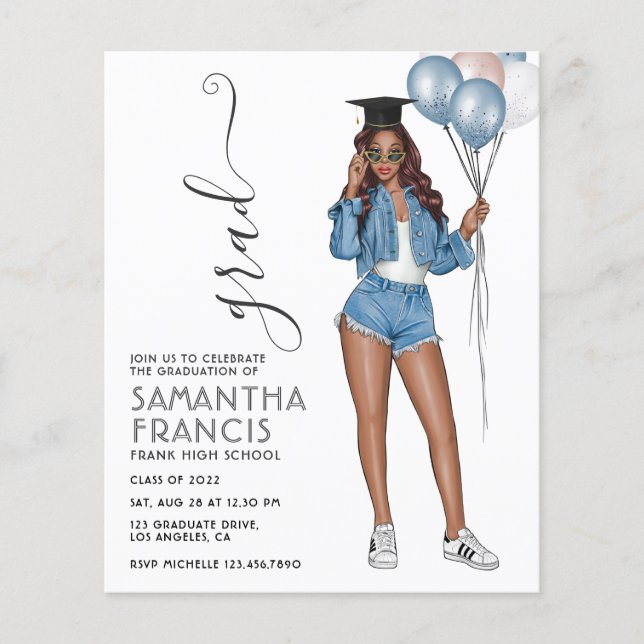 USA Denim themed Girl Graduation Party Invitation Flyer (Front)