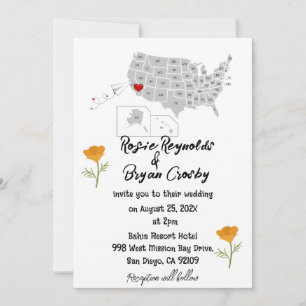 USA destination map Wedding invitation