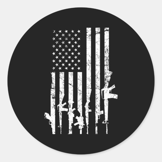 Usa Distressed Flag Guns Pro Gun 2Nd Adt On Back Classic Round Sticker (Front)