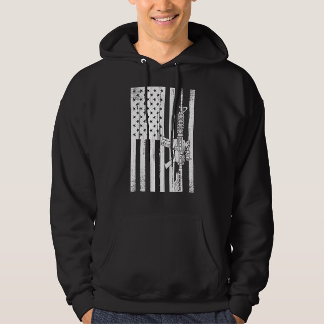 Usa Distressed Rifle Gun Flag  2nd Amendment Suppo Hoodie (Front)
