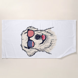 USA Dog Lover - Cool Pup with American Flag Shades Beach Towel