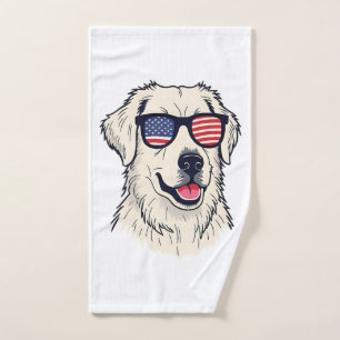USA Dog Lover - Cool Pup with American Flag Shades Hand Towel