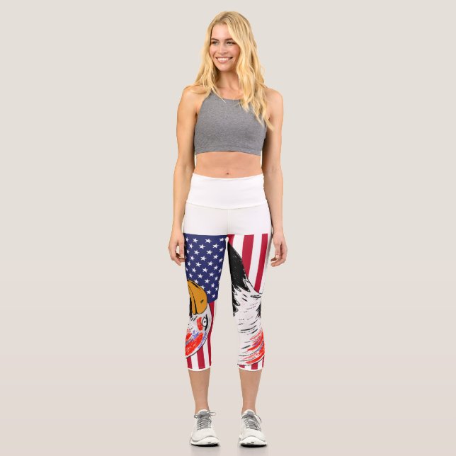 USA Drawing of an Eagle Capri Leggings (Front)