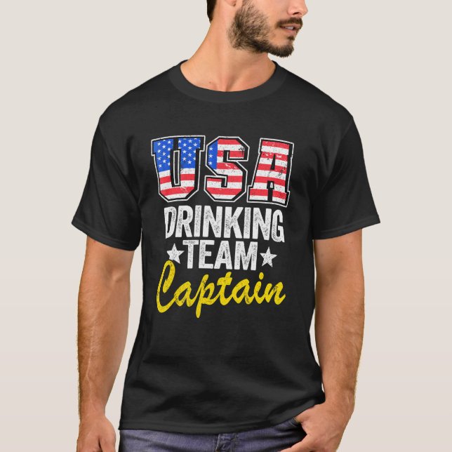 Usa Drinking Team Captain American Flag 4th Of Jul T-Shirt (Front)