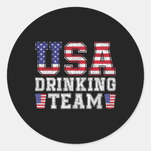 Usa Drinking Team Funny Drinking Beer Lover 4th Of Classic Round Sticker