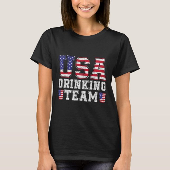 Usa Drinking Team Funny Drinking Beer Lover 4th Of T-Shirt (Front)