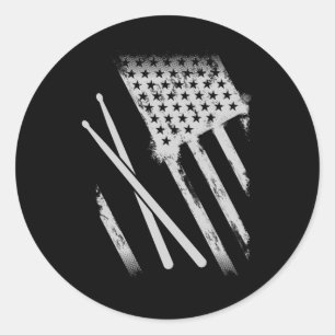 USA Drumsticks American Flag Patriotic Drummer Classic Round Sticker