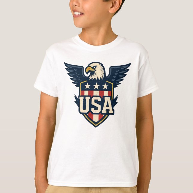 USA Eagle Crest — Vintage Flag Shield T-Shirt (Front)