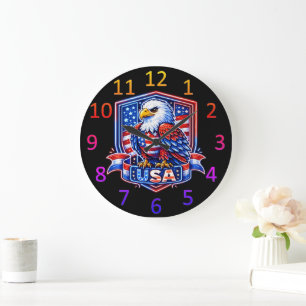 USA Eagle Patriotic Art Large Clock