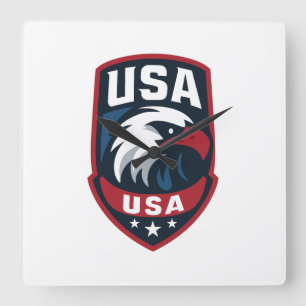 USA Eagle Sports Crest Square Wall Clock