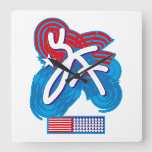 USA/EEUU FLAG SIMPLIFIED TEXT BY MASANSER PIXELAT SQUARE WALL CLOCK
