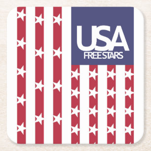 USA/EEUU FREE STARS FLAG BY MASANSER PIXELAT SQUARE PAPER COASTER