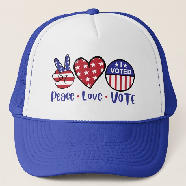 USA Election - Peace Love Vote, Election Day Trucker Hat (Front)