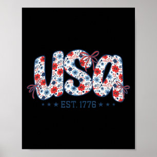 Usa Est 1776 Coquette Bow 4th Of July Usa Floral G Poster