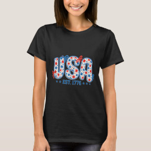 USA EST 1776 Fireworks Bows Cute Coquette T-Shirt