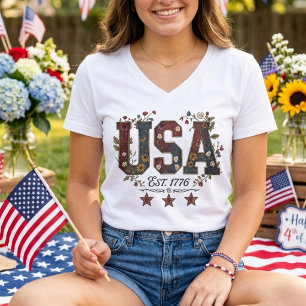 USA Est 1776 Floral Patriotic 250 Years T-Shirt