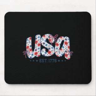Usa Est 1776 Floral Preppy 4th Of July Coquette Bo Mouse Mat