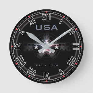 USA Estd. 1776 Roman Nos. Round Clock
