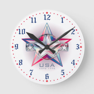 USA Estd. 1776 Star Round Clock