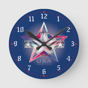 USA Estd. 1776 Star Round Clock