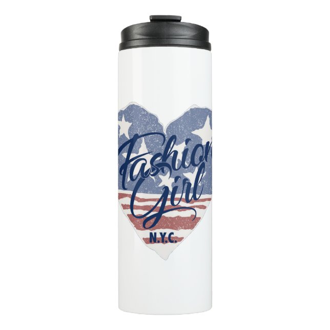 USA Fashion girl , usa heart flag nyc Thermal Tumbler (Front)
