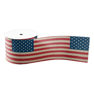 USA faux burlap flag Grosgrain Ribbon