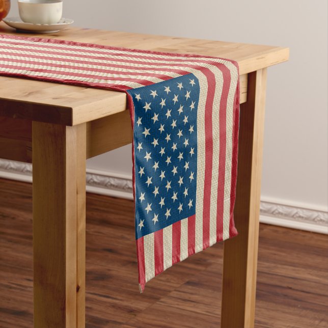 USA faux burlap flag Short Table Runner (In Situ)