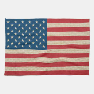 USA faux burlap flag Tea Towel