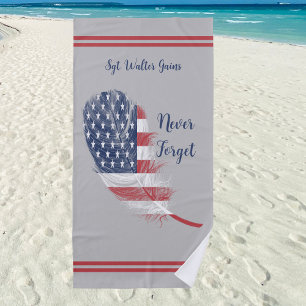 USA Feather Flag Never Forget Remembrance Beach Towel