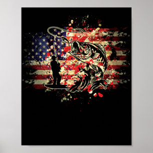 USA Fish American Flag Fishing Independence Day Poster