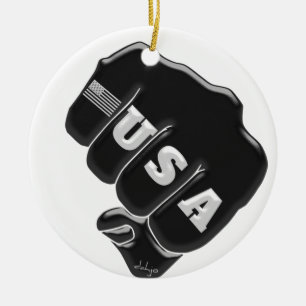 USA Fist Bump with the American flag Ceramic Tree Decoration