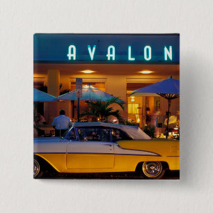USA, FL, Miami, South Beach at night. 15 Cm Square Badge