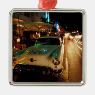 USA, FL, Miami, South Beach at night. 2 Metal Tree Decoration