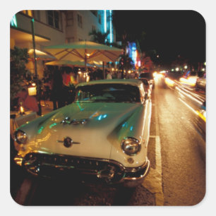 USA, FL, Miami, South Beach at night. 2 Square Sticker