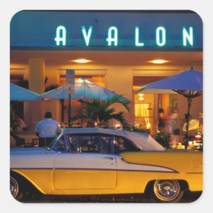 USA, FL, Miami, South Beach at night. Square Sticker