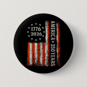 USA Flag 250 Years Anniversary 1776-2026 Freedom 6 Cm Round Badge