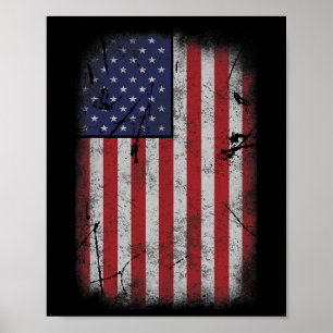 Usa Flag 4th July American Red White Blue Vintage Poster