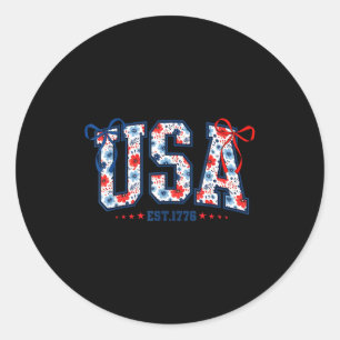 Usa flag 4th of july coquette bow floral patriotic classic round sticker