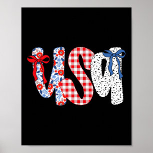 Usa Flag 4th Of July Coquette Bow Floral Patriotic Poster