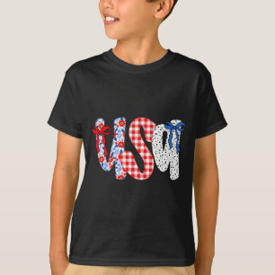 Usa Flag 4th Of July Coquette Bow Floral Patriotic T-Shirt