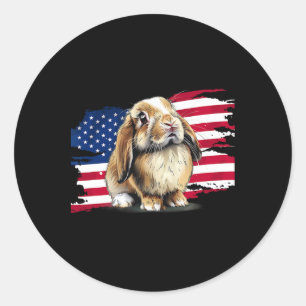 Usa Flag 4th Of July Mini Holland Lop Bunny Rabbit Classic Round Sticker