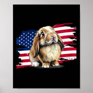Usa Flag 4th Of July Mini Holland Lop Bunny Rabbit Poster