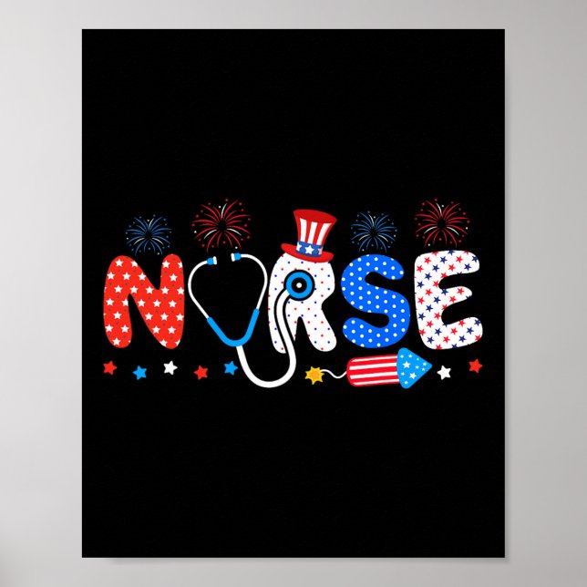 Usa Flag 4th Of July Nursing Stethoscope Patriotic Poster (Front)
