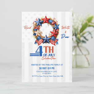 USA FLAG 4th of July patriotic wreath Invitation